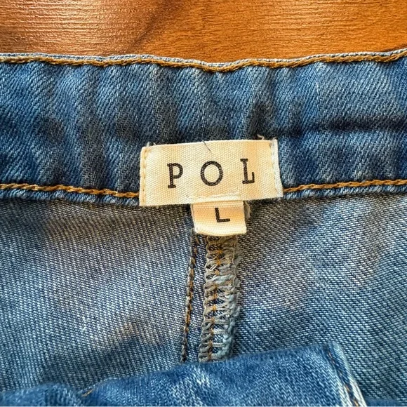 POL Multi Cargo Pocket Drawstring Waist Baggy Denim Joggers Women’s Large - Picture 6 of 15